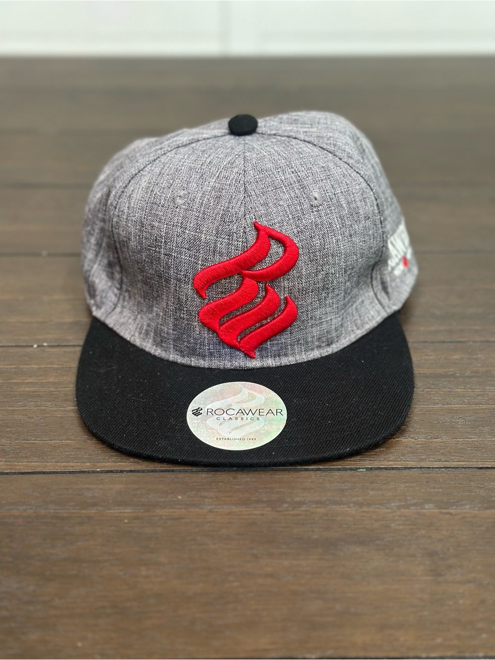 Rocawear Grey Crown Snapback with Black Brim and Red Logo
